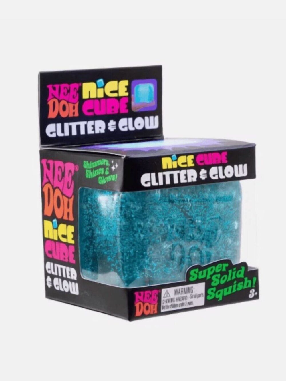 Schylling NeeDoh Nice Cube Glitter & Glow - BLUE Sensory Squeeze Toy (NEW)